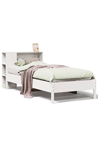 vidaxl Pat cu bibliotecă fără saltea, alb, 75x190 cm, lemn masiv pin