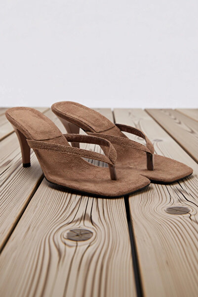 BENERLY Flip-flops de damă cu vârf pătrat, cu toc mediu, din piele artificial...