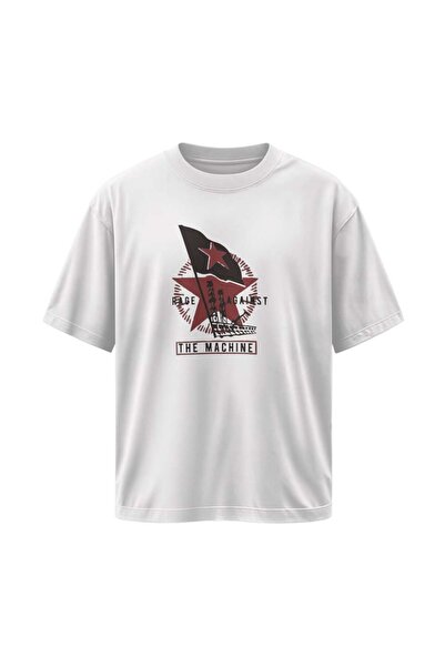 buzagi tasarım ürünleri Rage Against the Machine Unisex Oversize White T-Shirt