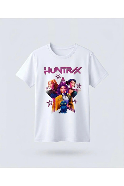 kidstalya تي شيرت بناتي مطبوع عليه شخصيات - KPOP Demon Huntrix - أبيض فاتح