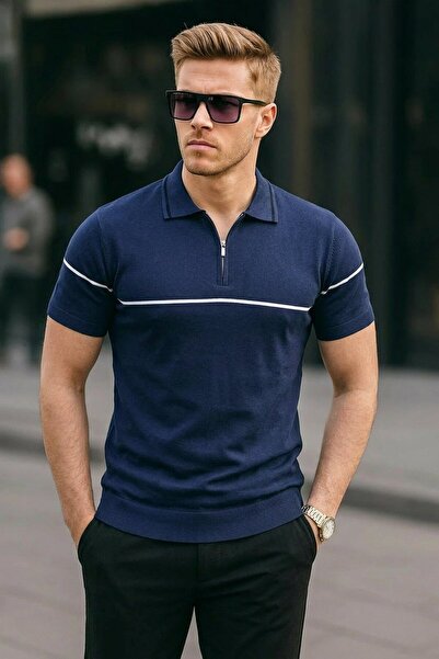 comstar Tricou cu guler polo pentru bărbați, în dungi, casual, bleumarin