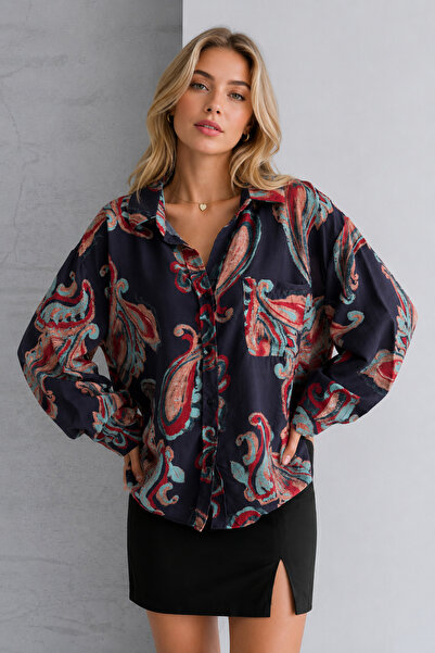 İLKCET MODA Paisley tamnoplava vintage majica veće veličine