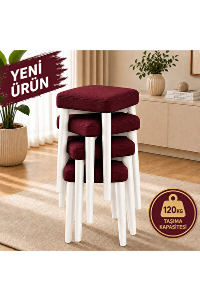 EDMONDA EV AKSESUAR KARE 4LÜ PUF TAKIMI TABURE BENCH MAKYAJ SANDALYESİ BEYAZ ...