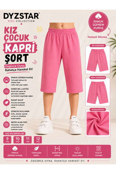 DYZSTAR Kız Çocuk Pamuk Süprem Kapri Şort Pembe 9-10-11-12 Yaş