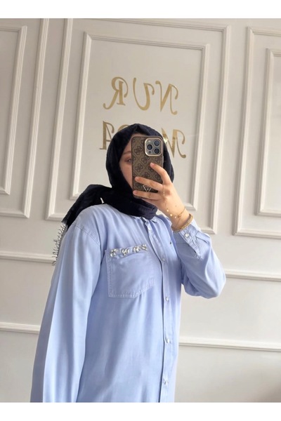 Butik Taşlı Tencel Gömlek