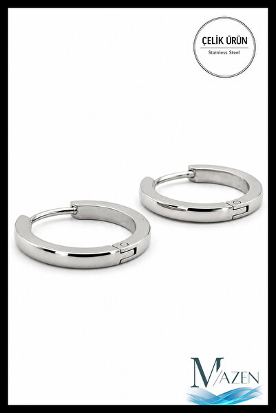 MAZEN 16mm Surgical Steel Sectioned Bar Tarnish Resistant Hoop Earrings Silve...
