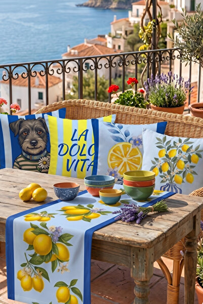 4-Piece Set Mediterranean Breeze Decorative Pillowcase 43x43 cm Double Sided Blue
