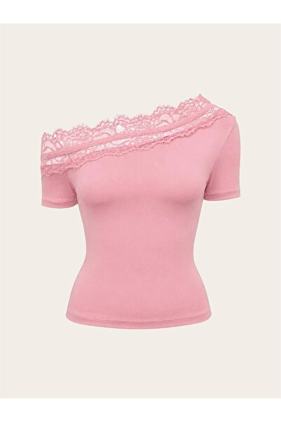 EVOA Women's Lace Detailed One-Shoulder Stylish Blouse