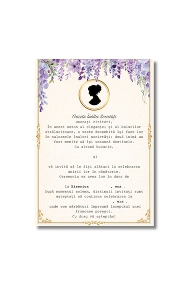 OEM set de 10 invitații de nuntă 13x18 cm cu plic, Model Bridgerton 1