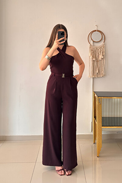 Sorridi Tasarım Beli Kemerli Mürdüm Tulum