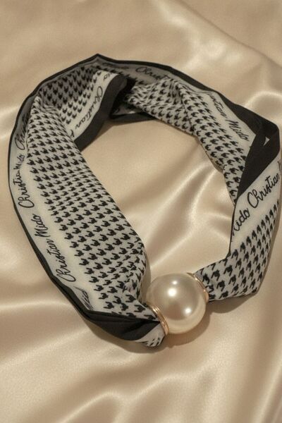 BHR AKSESUAR Women's Patterned Scarf Necklace with Pearls and Magnets, Stylis...
