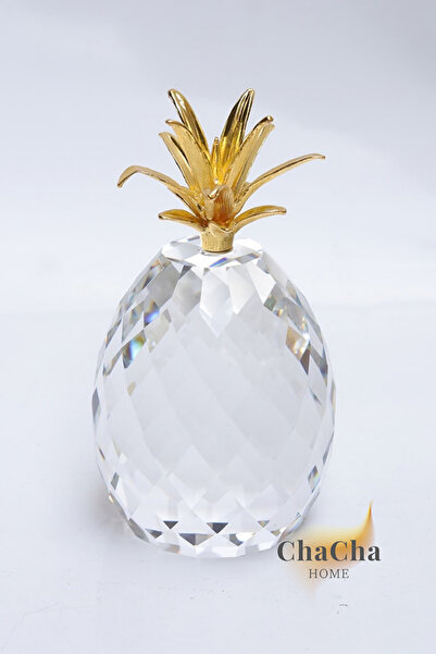 ChaCha Home Ong-Lai Dekoratif Kristal Cam Ananas Dekor Obje – Gold Metal Çiçe...