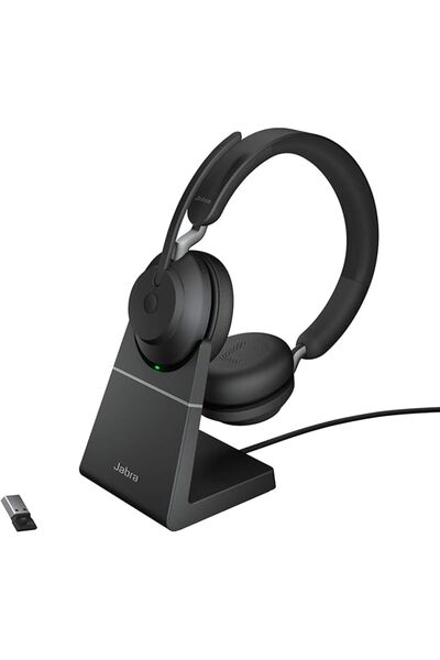 Jabra Evolve2 65 Wireless Headset with Charging Base, Stereo, UC Certified, N...