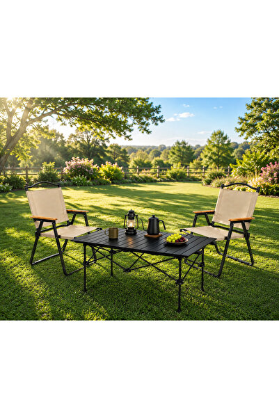 AGD Folding Camping Table Set, Includes Table and 2 Chairs, Ideal for Picnics...