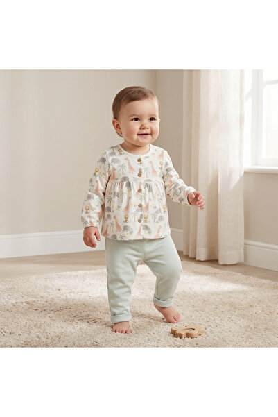 Juniors Cotton Round Neck Long Sleeves Pyjama Set with Safari Print