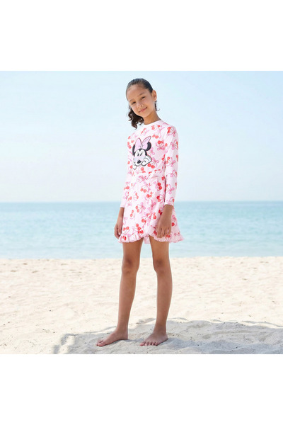 Disney Girls Minnie Mouse Print Swimsuit with Swim Skirt