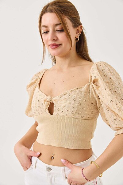 Raneel Kazançlı Alışveriş Special Design Blouse Mink with Scallop Detail