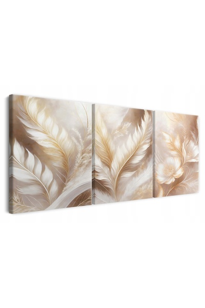 Naklejkomania Tablou pentru perete triptic pentru living, abstractie pene del...