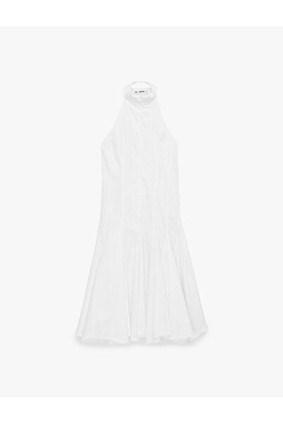 Koton Pamuklu Kolsuz Volanlı Bol Kesim Poplin Halter Yaka Midi Elbise