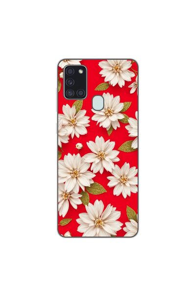 OEM Θήκη συμβατή με Samsung Galaxy A21s, από σιλικόνη gel TPU, με λευκά λουλο...