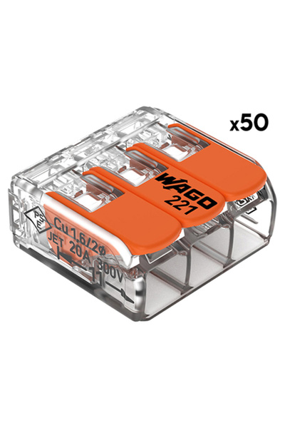 Lechpol WAGO 221-413 Conector cu levier subțire 3x4 mm², Set de 50