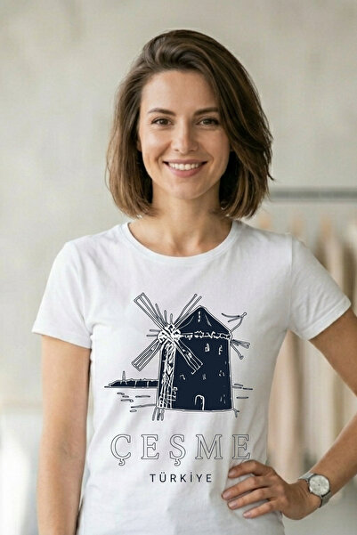 Baran Işık Fountain Windmill Themed Minimalist White T-Shirt