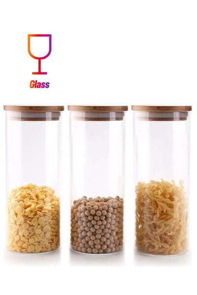 XIUWOO 3Pcs -900 ML Borosilicate Glass Food Storage Jar with Bamboo Lid Clear...
