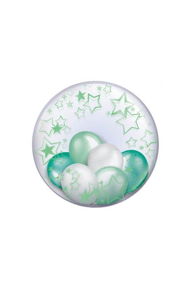 MP Mirific Party Balon Bobo transparent cu 6 baloane, stele, alb și verde