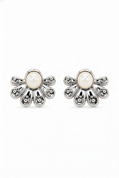 Jack Ferrero Pearl Detailed Silver Color Flower Motif Bijouterie Earring Pair...