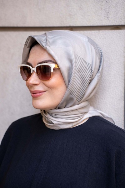 Şarba LİNE PAMUK İPEK EŞARP - GRİ - 100*100