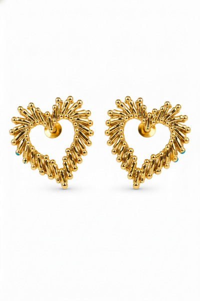 Jack Ferrero Gold Color Heart Design Textured Bijoux Earrings - Stylish and M...