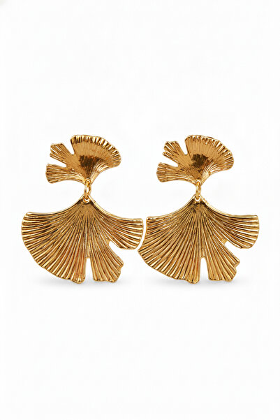 Jack Ferrero Gold Color Ginkgo Leaf Design Dangle Earrings for Women