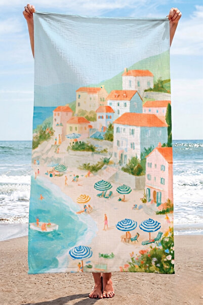 Tuğba Kuğu 100% pamuk, 4-slojni muslin peškir za plažu - Seaside Town