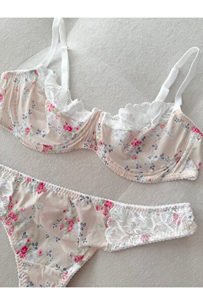 EDLİNGERİE Vis floral - Set braletă cu dantelă și model floral de trandafiri ...