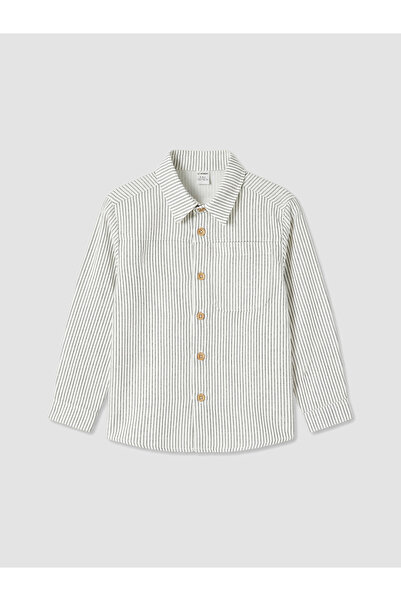 LC Waikiki Rmz Gi̇yi̇m Farkiyla Long Sleeve Striped Embroidered Boys' Shirt
