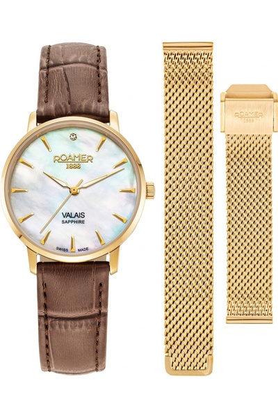 Roamer Set de damă 989847 48 10 05 — maro clasic, cu o brățară suplimentară.