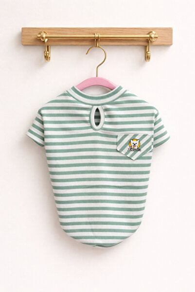 Lokums Green and White Striped Short Sleeve Summer Dog T-Shirt Dog Apparel