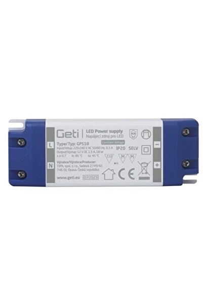 Geti Τροφοδοτικό οδηγός LED 12V/ 18W, IP20 (GPS18)