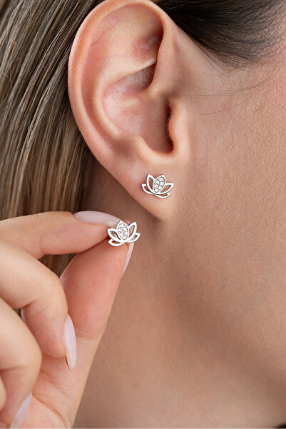 Silvano Jewelry 925 Ayar Gümüş Lotu Çiçeği Küpe