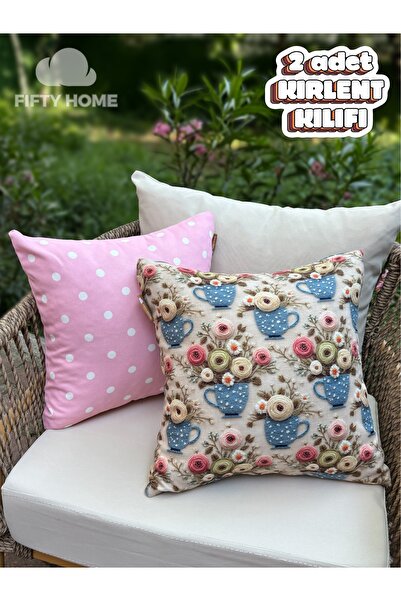 Fifty Home 2 Pieces of Kirlent Case 43X43 cm Digital Printing Summer-Themed G...