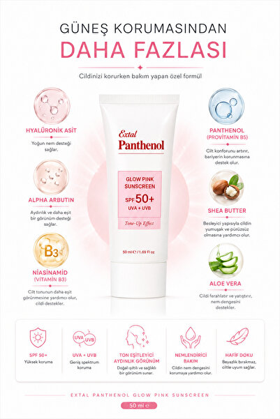 extal Panthenol Ton Eşitleyici Aydınlatıcı Spf 50+ Renkli Güneş Kremi | Niacinamide Hyalüronik Asit Etkili 50 ml