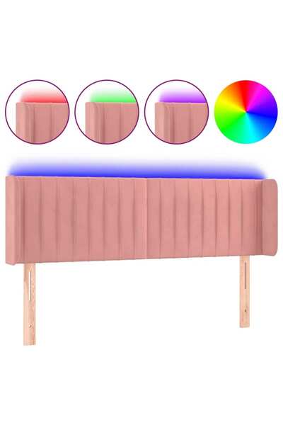 vidaxl Tăblie de pat cu LED, roz, 147x16x78/88 cm, catifea