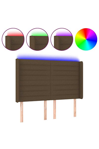 vidaxl Tăblie de pat cu LED, maro închis, 147x16x118/128 cm, textil