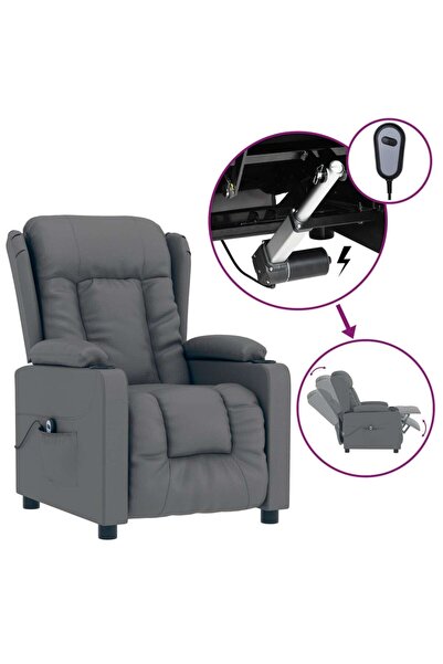 vidaxl Fotoliu rabatabil electric, gri, piele ecologică