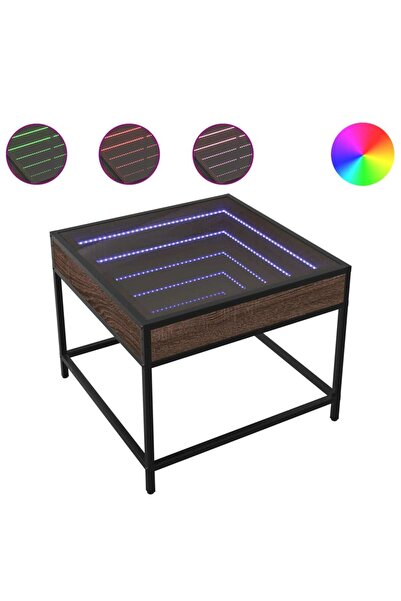vidaxl Măsuță de cafea cu LED infinity, stejar maro, 50x50x41 cm