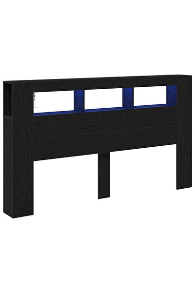 vidaxl Tăblie LED Stejar Negru 180 x 18,5 x 103,5 cm Lemn compozit