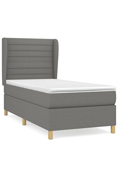vidaxl Pat boxspring cu saltea, gri închis, 80 x 200 cm, textil