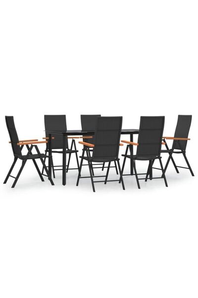 vidaxl Set mobilier de grădină, 7 piese, negru și maro, poliratan