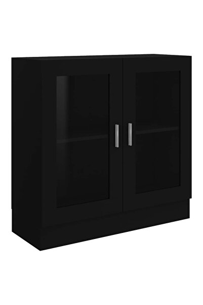 vidaxl Dulap cu vitrină, negru, 82,5x30,5x80 cm, lemn prelucrat