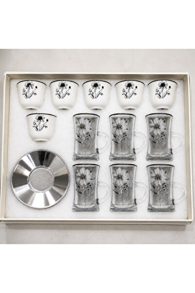 Lavera Luxury 18Pcs Arabic Design Elegant Silver Cups and Saucers for Hosting...